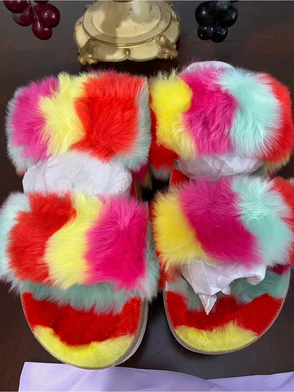 Madden Girl Multicolor Faux Fur Platform Slide Sandals